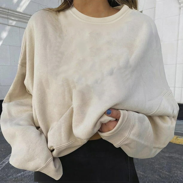 Casual Womens Solid Shirt Long Sleeve Short Pullover Loose Sweatshirt Blouse Top
